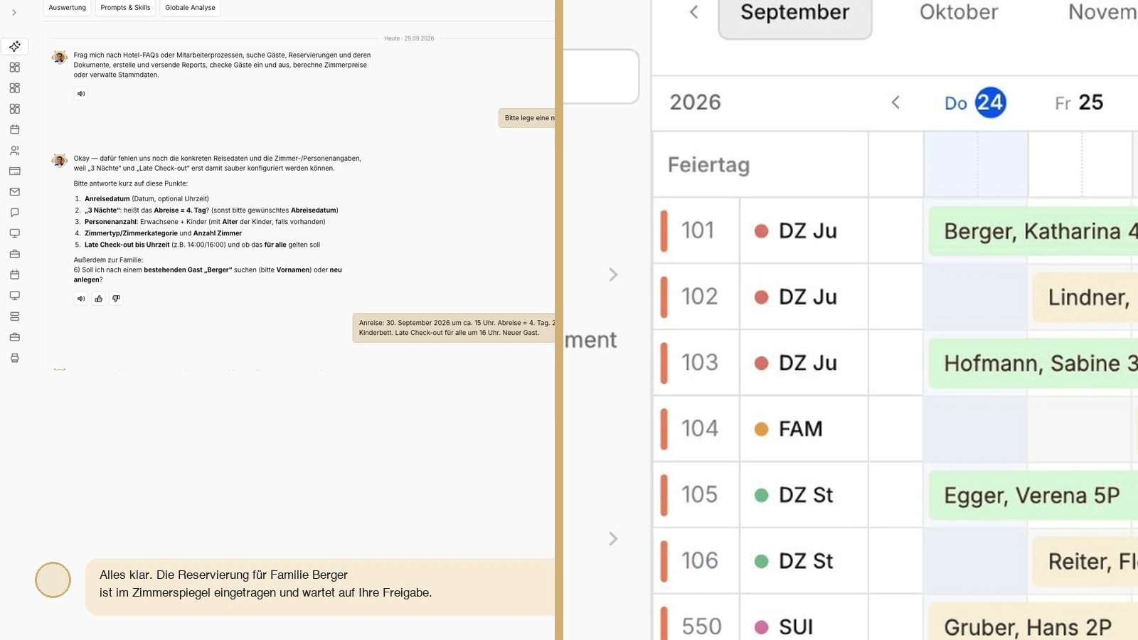 felix-Chat in felixUnity: Nachfrage zu Reisedaten, Personenzahl und Late Check-out